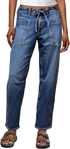 Flamingals أنيقة الأنيقة الأنيقة منتصف الخصر غسل الرباط تفاصيل الجزر الجينز الجزر in Kuwait