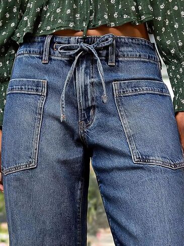 Flamingals أنيقة الأنيقة الأنيقة منتصف الخصر غسل الرباط تفاصيل الجزر الجينز الجزر in Kuwait