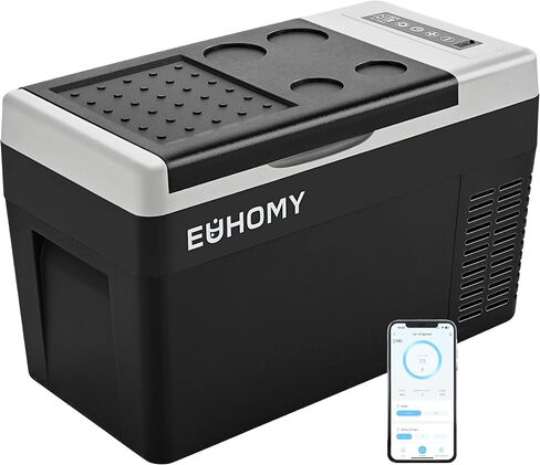 EUHOMY 12 Volt Refrigerator, 11 Quart (10L) Compressor Electric Cooler APP Control, Car Fridge 12/24V DC & 120-240V AC, Car Refrigerator -4℉~68℉, Portable Freezer for RV, Travel, Camping in Saudi Arabia