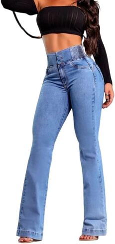 CHICME Women's High Waisted Jeans Stretchy Bootcut Pants with Elastic Waistband Denim Pants for Women in Saudi Arabia