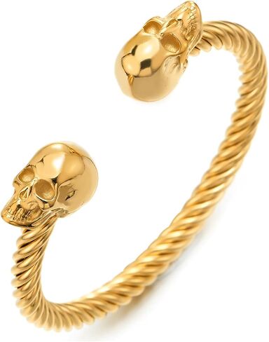 COOLSTEELANDBEYOND Mens Womens Skull Twisted Cable Cuff Bangle Bracelet, Stainless Steel, Polished, Elastic Adjustable in Saudi Arabia