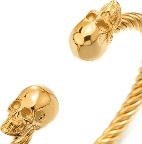 COOLSTEELANDBEYOND Mens Womens Skull Twisted Cable Cuff Bangle Bracelet, Stainless Steel, Polished, Elastic Adjustable in Saudi Arabia