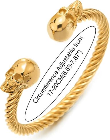 COOLSTEELANDBEYOND Mens Womens Skull Twisted Cable Cuff Bangle Bracelet, Stainless Steel, Polished, Elastic Adjustable in Saudi Arabia