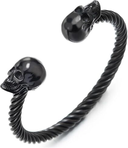 COOLSTEELANDBEYOND Mens Womens Skull Twisted Cable Cuff Bangle Bracelet, Stainless Steel, Polished, Elastic Adjustable in Saudi Arabia