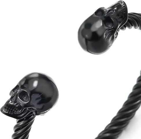 COOLSTEELANDBEYOND Mens Womens Skull Twisted Cable Cuff Bangle Bracelet, Stainless Steel, Polished, Elastic Adjustable in Saudi Arabia