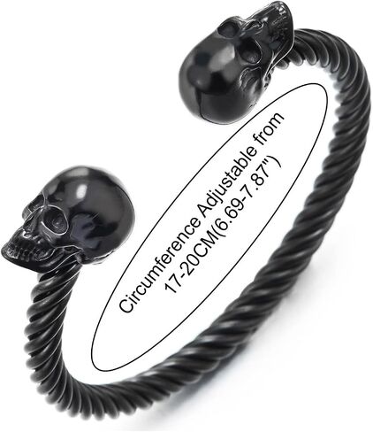 COOLSTEELANDBEYOND Mens Womens Skull Twisted Cable Cuff Bangle Bracelet, Stainless Steel, Polished, Elastic Adjustable in Saudi Arabia