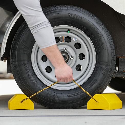 Buyers Products WC9642Y Yellow Small Wheel Chock Set, Lightweight Composite Construction, 32.75 Inch Rope, Ideal for Vehicle Maintenance and Storage, Aviation and Tractors in Saudi Arabia
