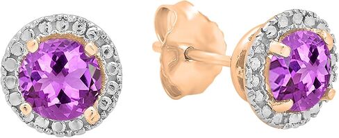 Dazzlingrock Collection 4.5mm Each Round Gemstone with Metal Diamond Halo Style Screwback Stud Earrings for Her in 10K/14K/18K Gold in Kuwait