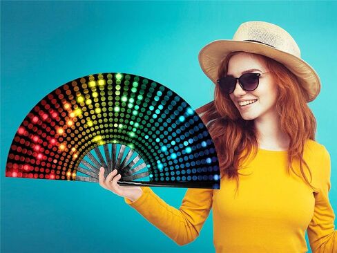 Zoleee Large Rave Clack Fan for Line Dancing - Boots on the Ground Proping Hand Fan - لـ EDM ، مهرجان الموسيقى ، ومضات ساخنة ، حدث ، حفلة ، رقص ، ديكورات ، هدية (Bling Round) in Kuwait