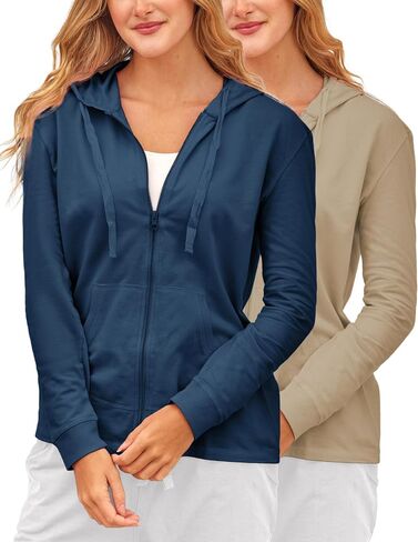 Sexy Basics Women's French Terry Fleece Full-Zip Hoodie | All Season Cotton Knit Jacket | Multi Packs & Colors in Saudi Arabia