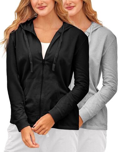Sexy Basics Women's French Terry Fleece Full-Zip Hoodie | All Season Cotton Knit Jacket | Multi Packs & Colors in Saudi Arabia
