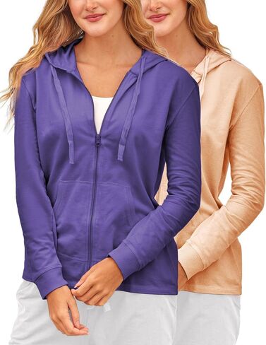 Sexy Basics Women's French Terry Fleece Full-Zip Hoodie | All Season Cotton Knit Jacket | Multi Packs & Colors in Saudi Arabia