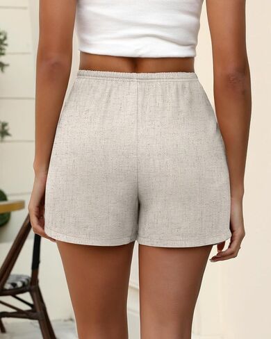 Huukeay 2 Pack Women's Casual Linen Shorts Comfy Drawstring High Waisted 2025 Summer Lightweight Beach Shorts with Pockets in Saudi Arabia