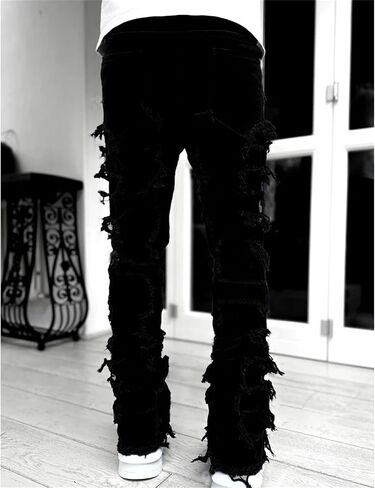 Andongnywell Mens Destroyed Straight Fit Jeans Ripped Skinny Biker Trousers Slim Fit Denim Pants with Zippers in Saudi Arabia