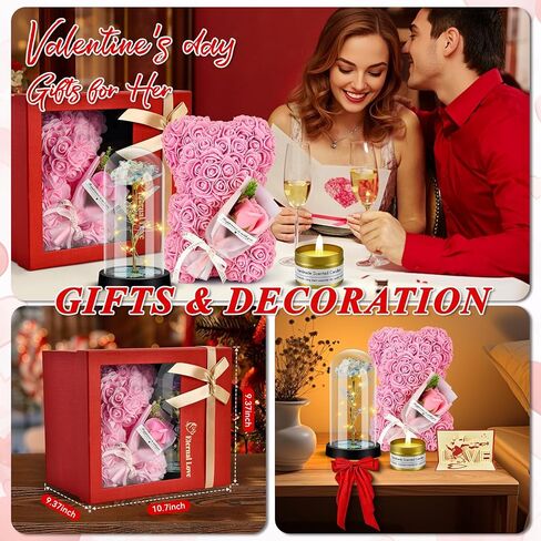 jibeufi 6 في 1 هدايا رومانسية لها ، هدايا عيد ميلاد زهرة روز لدب الصديقة امرأة أمي الابنة ، هدايا الزفاف ، تيدي بير للنساء (الورود الأحمر) in Kuwait