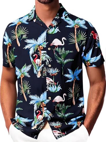 Damipow Mens Unique Pattern Hawaiian Shirt Beach Tropical Button Up Shirts Vacation Cruise Hawaii Summer Clothes in Kuwait