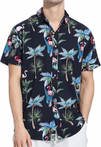 Damipow Mens Unique Pattern Hawaiian Shirt Beach Tropical Button Up Shirts Vacation Cruise Hawaii Summer Clothes in Kuwait
