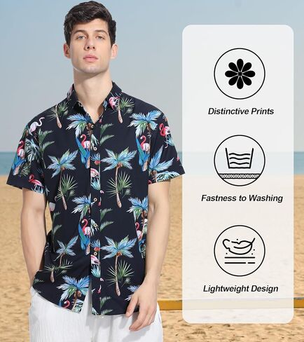 Damipow Mens Unique Pattern Hawaiian Shirt Beach Tropical Button Up Shirts Vacation Cruise Hawaii Summer Clothes in Kuwait