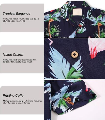 Damipow Mens Unique Pattern Hawaiian Shirt Beach Tropical Button Up Shirts Vacation Cruise Hawaii Summer Clothes in Kuwait