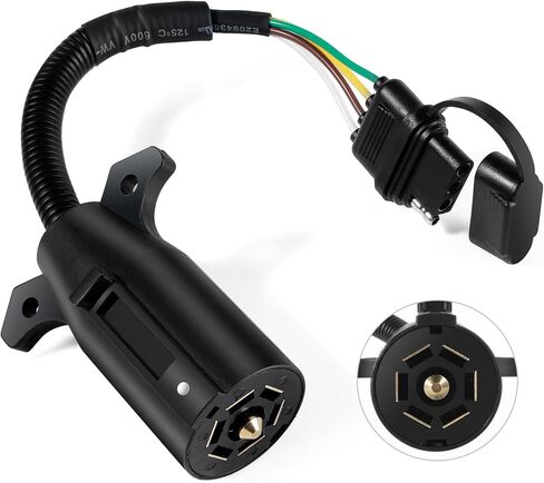 Premium 7 Pin to 4 Pin Trailer Adapter ， محول توصيل مقطورة للعزل المائي 7 دبوس جولة إلى 4 دبوس مسطح ， 11.6 بوصة 7 جولة إلى 4 دبوس موصل الأسلاك يوفر تثبيت أكثر مرونة in Saudi Arabia