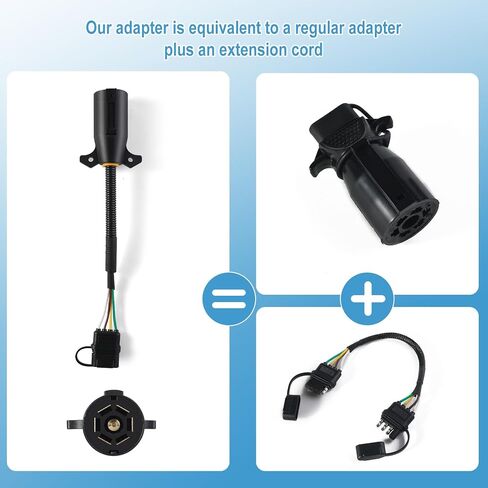 Premium 7 Pin to 4 Pin Trailer Adapter ， محول توصيل مقطورة للعزل المائي 7 دبوس جولة إلى 4 دبوس مسطح ， 11.6 بوصة 7 جولة إلى 4 دبوس موصل الأسلاك يوفر تثبيت أكثر مرونة in Saudi Arabia