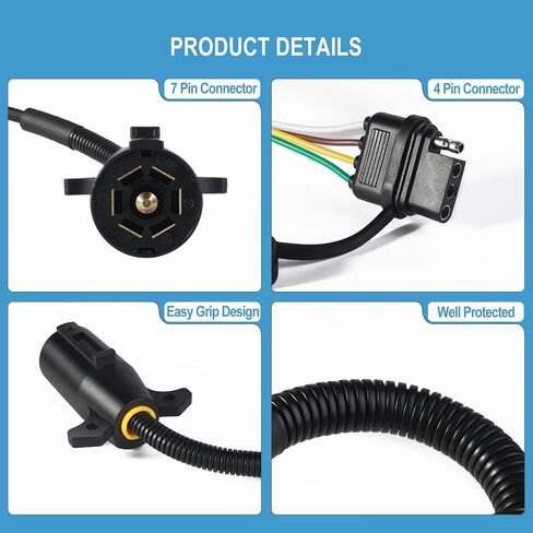Premium 7 Pin to 4 Pin Trailer Adapter ， محول توصيل مقطورة للعزل المائي 7 دبوس جولة إلى 4 دبوس مسطح ， 11.6 بوصة 7 جولة إلى 4 دبوس موصل الأسلاك يوفر تثبيت أكثر مرونة in Saudi Arabia