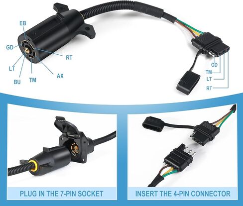 Premium 7 Pin to 4 Pin Trailer Adapter ， محول توصيل مقطورة للعزل المائي 7 دبوس جولة إلى 4 دبوس مسطح ， 11.6 بوصة 7 جولة إلى 4 دبوس موصل الأسلاك يوفر تثبيت أكثر مرونة in Saudi Arabia