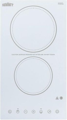Summit Appliance CR2B23T4W Two-Burner 230V Radiant Cooktop in Smooth White Ceramic Schott Glass Surface with Digital Touch Controls, 9 Power Levels, Residual Heat Indicator Lights in Saudi Arabia