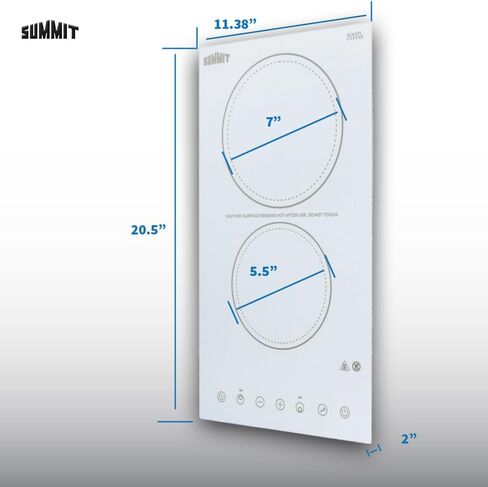 Summit Appliance CR2B23T4W Two-Burner 230V Radiant Cooktop in Smooth White Ceramic Schott Glass Surface with Digital Touch Controls, 9 Power Levels, Residual Heat Indicator Lights in Saudi Arabia