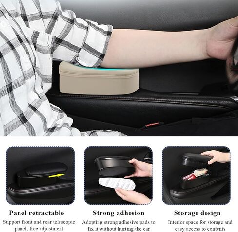 Car Armrest Support Cover, Left Side Door Armrest Cushion Pad Extender with Storage Box, Anti-Slip & Waterproof Leather Driver Left Arm Rest Storage Cover, Car Accessories (Black, Style 2) in Saudi Arabia