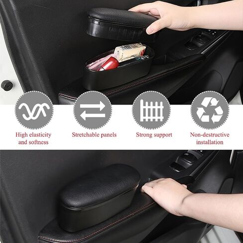 Car Armrest Support Cover, Left Side Door Armrest Cushion Pad Extender with Storage Box, Anti-Slip & Waterproof Leather Driver Left Arm Rest Storage Cover, Car Accessories (Black, Style 2) in Saudi Arabia