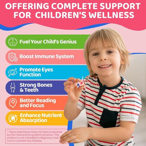 Omega 3 Gummies for Kids 4+ ، مع DHA ، فيتامين D3 K2 ، C ، B6 ، B12 ، Luetin & Omega 3 6 9 ، لا طعم الأسماك ، خالٍ من السكر فيتامينات ، من الحصانة in Kuwait