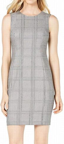 Calvin Klein Womens Gray Zippered Plaid Sleeveless Jewel Neck Short Sheath Cocktail Dress Size in Saudi Arabia