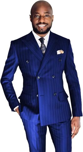 Pinstripe Suits for Men Double Breasted Suits Mens 2 Piece Slim Fit Prom Suits Blazer Pants Set Business Casual Blazer in Saudi Arabia