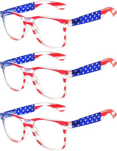 3 Pcs American Flag Sunglasses, Patriotic Rectangle July 4th UV Protected Mirrored, Smoke, Clear lens USA Sun Glasses in Kuwait