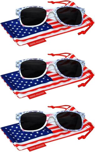 3 Pcs American Flag Sunglasses, Patriotic Rectangle July 4th UV Protected Mirrored, Smoke, Clear lens USA Sun Glasses in Kuwait