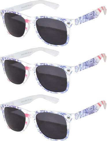 3 Pcs American Flag Sunglasses, Patriotic Rectangle July 4th UV Protected Mirrored, Smoke, Clear lens USA Sun Glasses in Kuwait