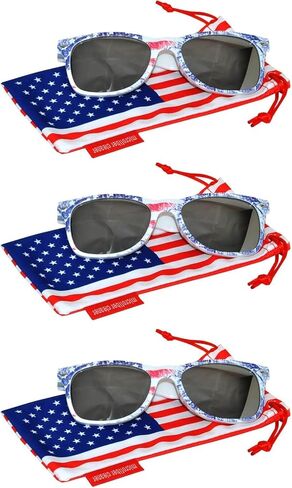 3 Pcs American Flag Sunglasses, Patriotic Rectangle July 4th UV Protected Mirrored, Smoke, Clear lens USA Sun Glasses in Kuwait