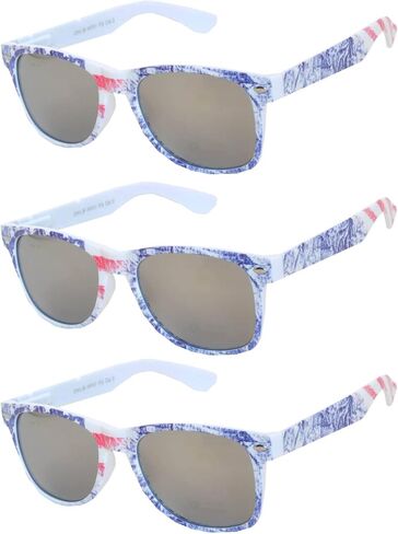 3 Pcs American Flag Sunglasses, Patriotic Rectangle July 4th UV Protected Mirrored, Smoke, Clear lens USA Sun Glasses in Kuwait