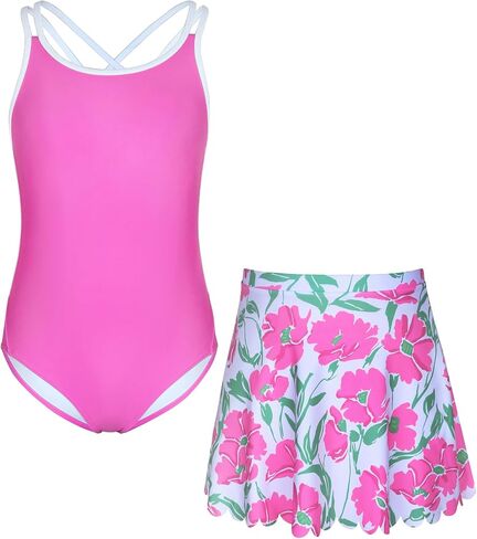 beautyin Girls One Piece Swimsuit with Skirt Bathing Suit Crisscross Back Swimwear Size 8-14 in Kuwait