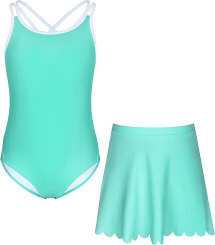 beautyin Girls One Piece Swimsuit with Skirt Bathing Suit Crisscross Back Swimwear Size 8-14 in Kuwait