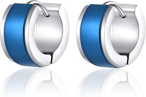 BIYONGDE Mens Womens Grooved Huggie Hinged Hoop Earrings, Stainless Steel, Silver Gold in Kuwait