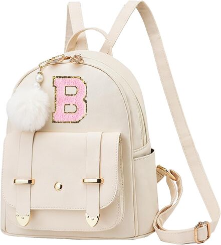 Initial Cute Mini Backpack Purse for Women Pompom Back pack Shoulder Bag (Letter A) in Saudi Arabia