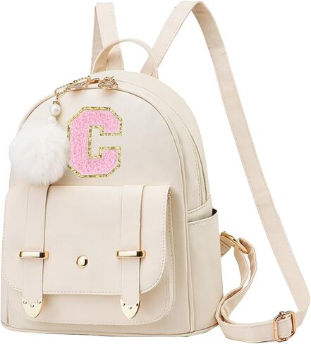 Initial Cute Mini Backpack Purse for Women Pompom Back pack Shoulder Bag (Letter A) in Saudi Arabia