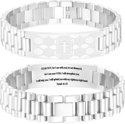 Graduation Gifts for Him Bracelets for Men Boys Soccer Cross Bracelet Masculine Stainless Steel Watch Band Engraved Bible Verse Baptism Christian Jewelry Graduation Gifts in Kuwait