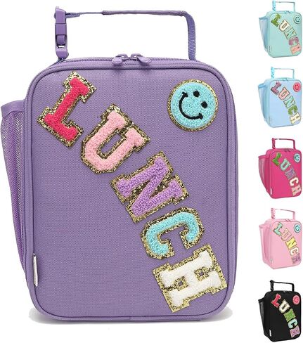 Insulated Lunch Bag for Women Girl Teen large Insulated Kid Lunch Bag,Large Reusable Cute Cooler Bag for School Work Picnic,Purple Alphabet in Saudi Arabia
