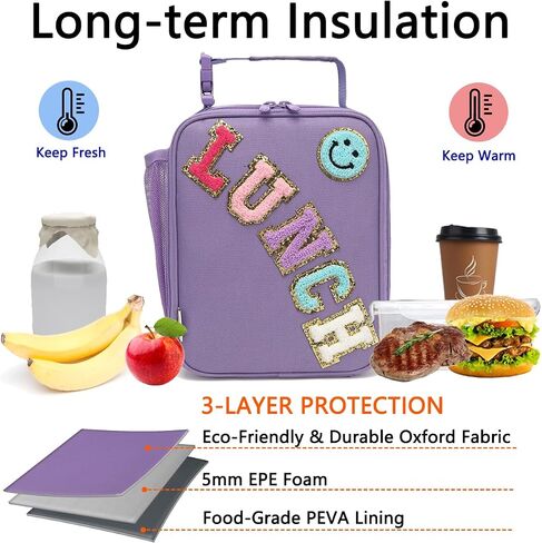 Insulated Lunch Bag for Women Girl Teen large Insulated Kid Lunch Bag,Large Reusable Cute Cooler Bag for School Work Picnic,Purple Alphabet in Saudi Arabia