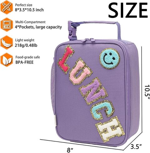 Insulated Lunch Bag for Women Girl Teen large Insulated Kid Lunch Bag,Large Reusable Cute Cooler Bag for School Work Picnic,Purple Alphabet in Saudi Arabia
