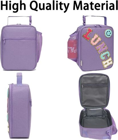 Insulated Lunch Bag for Women Girl Teen large Insulated Kid Lunch Bag,Large Reusable Cute Cooler Bag for School Work Picnic,Purple Alphabet in Saudi Arabia