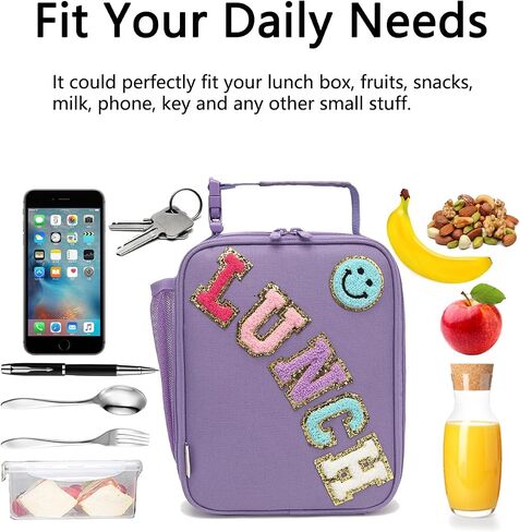 Insulated Lunch Bag for Women Girl Teen large Insulated Kid Lunch Bag,Large Reusable Cute Cooler Bag for School Work Picnic,Purple Alphabet in Saudi Arabia